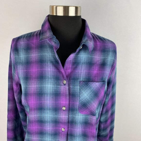 Eddie Bauer Purple Blue Shadow Plaid Long Sleeve Button Front Shirt Women's S - Picture 2 of 4